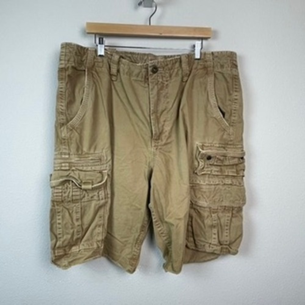 American Eagle Cargo Shorts Mens 36 Grunge Tan Y2K Baggie Longer Length Twill
